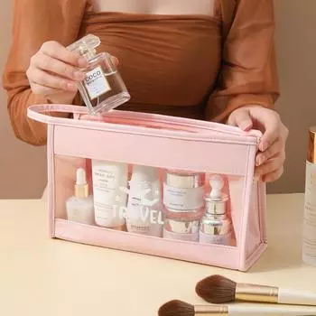 Стандартная сумка для туалетных принадлежностей в самолете, прозрачная водонепроницаемая косметичка, удобная дорожная сумка, сумка для хранения масел 26*15.5*8.5cm розовый