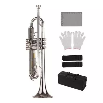 Стандартная труба Bb из латуни, никелированный духовой инструмент с мундштуком, сумка для переноски, перчатки серебряный