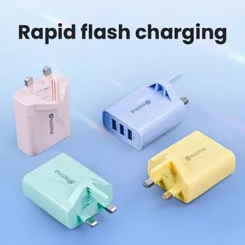 Стандартное британское зарядное устройство USB с тремя портами Macaron Color Mobile Plug, универсальное настенное зарядное устройство UK