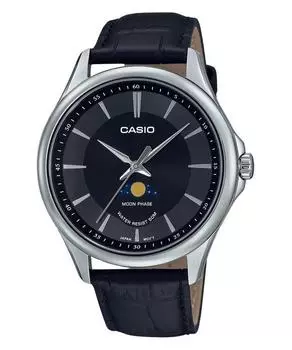 Стандартные аналоговые аналоговые часы Casio с кожаным ремешком и черным циферблатом MTP-M100L-1A Мужские часы