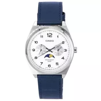 Стандартные аналоговые часы Casio с белым циферблатом и фазой Луны, кожаный ремешок, кварцевые мужские часы MTP-M300L-7A MTPM300L-7