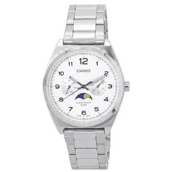 Стандартные аналоговые часы Casio с белым циферблатом и фазой Луны, кварцевые мужские часы MTP-M300D-7A MTPM300D-7 белый