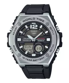 Стандартные аналоговые цифровые кварцевые мужские часы Casio с черным циферблатом и полимерным ремешком MWQ-100-1AV 100M чёрный