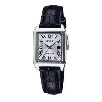Стандартные аналоговые кожаные часы Casio с серебряным циферблатом, кварцевые женские часы LTP-V007L-7B1 серебряный