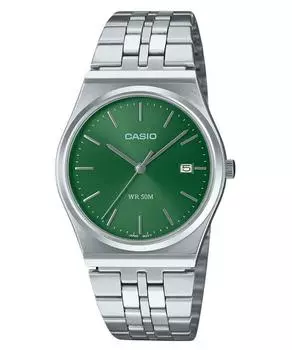Стандартные аналоговые кварцевые часы Casio из нержавеющей стали с зеленым циферблатом MTP-B145D-3AV унисекс зелёный