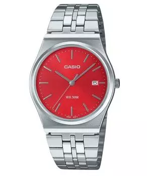 Стандартные аналоговые кварцевые часы Casio из нержавеющей стали с красным циферблатом MTP-B145D-4A2V унисекс красный