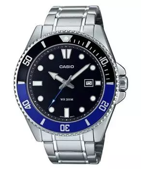Стандартные аналоговые кварцевые мужские часы Casio из нержавеющей стали с черным циферблатом MDV-107D-1A2 200M чёрный