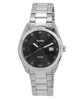 Стандартные аналоговые кварцевые мужские часы Casio из нержавеющей стали с черным циферблатом MTP-1302D-1A1 чёрный