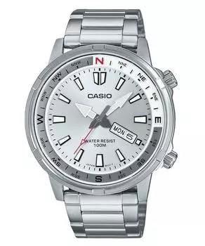 Стандартные аналоговые кварцевые мужские часы Casio из нержавеющей стали с серебряным циферблатом MTD-130D-7AV 100M серебряный