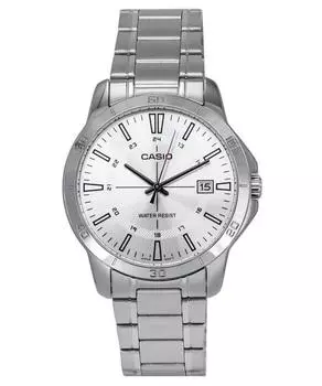 Стандартные аналоговые кварцевые мужские часы Casio из нержавеющей стали с серебряным циферблатом MTP-V004D-7C серебряный
