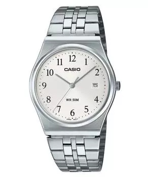Стандартные аналоговые кварцевые мужские часы Casio из нержавеющей стали с белым циферблатом MTP-B145D-7B белый