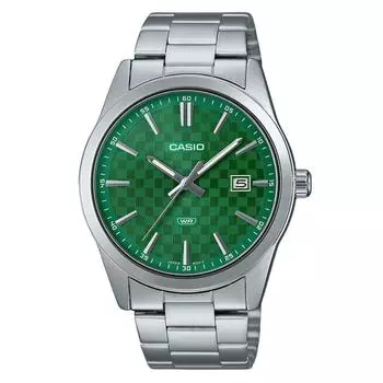Стандартные аналоговые кварцевые мужские часы Casio из нержавеющей стали с зеленым циферблатом MTP-VD03D-3A1 зелёный