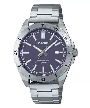 Стандартные аналоговые кварцевые мужские часы Casio из нержавеющей стали с синим циферблатом MTP-B155D-2E