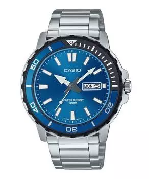 Стандартные аналоговые кварцевые мужские часы Casio из нержавеющей стали с синим циферблатом MTD-125D-2A1V 100M синий