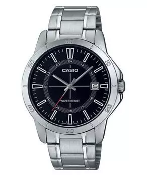 Стандартные аналоговые кварцевые мужские часы Casio из нержавеющей стали с черным циферблатом MTP-V004D-1C чёрный
