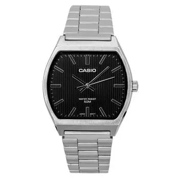 Стандартные аналоговые кварцевые мужские часы Casio из нержавеющей стали с черным циферблатом MTP-B140D-1A чёрный