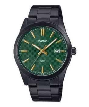 Стандартные аналоговые кварцевые мужские часы Casio из нержавеющей стали с ионным покрытием и зеленым циферблатом MTP-VD03B-3A зелёный