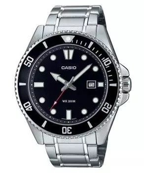 Стандартные аналоговые кварцевые мужские часы Casio из нержавеющей стали с черным циферблатом MDV-107D-1A1 200M чёрный