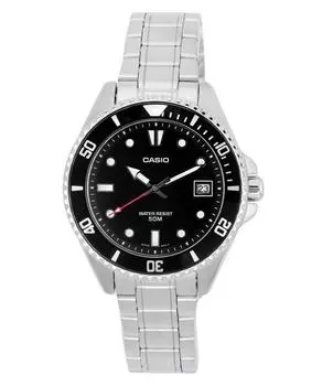 Стандартные аналоговые кварцевые мужские часы Casio из нержавеющей стали с черным циферблатом MDV-10D-1A1 чёрный