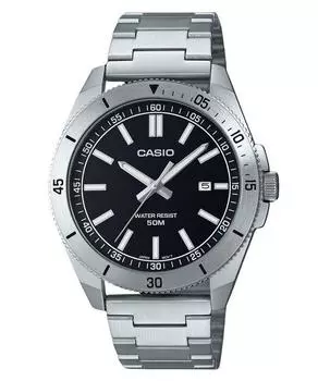 Стандартные аналоговые кварцевые мужские часы Casio из нержавеющей стали с черным циферблатом MTP-B155D-1E