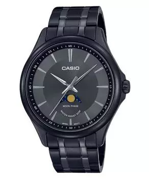 Стандартные аналоговые кварцевые мужские часы Casio с черным циферблатом и фазой луны MTP-M100B-1A