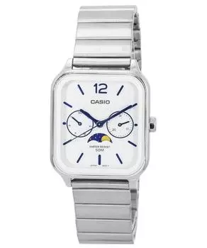 Стандартные аналоговые кварцевые мужские часы Casio с серебряным циферблатом и фазой Луны MTP-M305D-7A серебряный