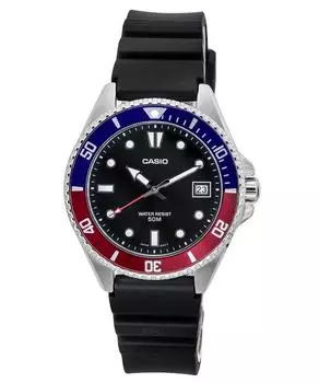 Стандартные аналоговые кварцевые мужские часы Casio с резиновым ремешком и черным циферблатом MDV-10-1A2 чёрный