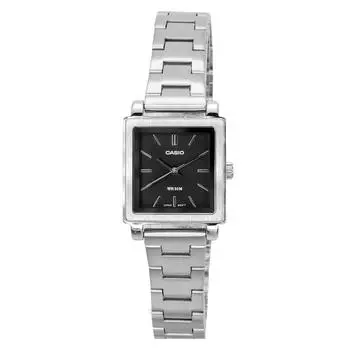 Стандартные аналоговые кварцевые женские часы Casio из нержавеющей стали с черным циферблатом LTP-E176D-1A