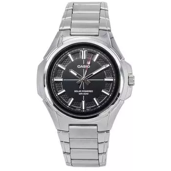 Стандартные аналоговые мужские часы Casio из нержавеющей стали с черным циферблатом и солнечной батареей MTP-RS100D-1A чёрный