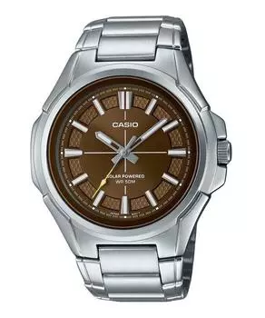 Стандартные аналоговые мужские часы Casio из нержавеющей стали с коричневым циферблатом и солнечной батареей MTP-RS100D-5AV