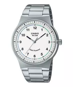 Стандартные аналоговые мужские часы Casio из нержавеющей стали с белым циферблатом и солнечной батареей MTP-RS105D-7BV белый