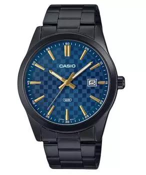 Стандартные аналоговые мужские часы Casio из нержавеющей стали с черным ионным покрытием и синим циферблатом MTP-VD03B-2A синий