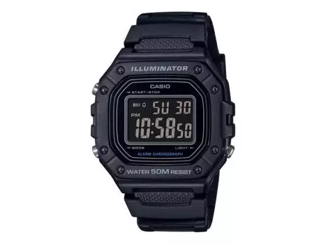 Стандартные цифровые часы CASIO W-218H-1BV мужские женские дешевые Casio черная смола НОВИНКА