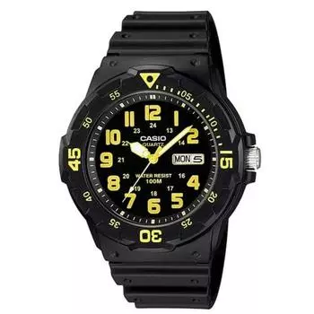 Стандартные кварцевые часы Casio MRW-200H-9BV мужские черные и желтые Overseas модель