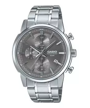 Стандартный аналоговый хронограф Casio, кварцевые мужские часы из нержавеющей стали с серым циферблатом MTP-E510D-8AV серый