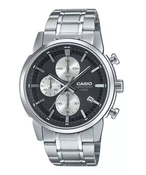 Стандартный аналоговый хронограф Casio, кварцевые мужские часы с черным циферблатом из нержавеющей стали MTP-E510D-1A2V чёрный