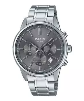 Стандартный аналоговый хронограф Casio, кварцевые мужские часы из нержавеющей стали с серым циферблатом MTP-E515D-8AV