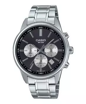 Стандартный аналоговый хронограф Casio, кварцевые мужские часы из нержавеющей стали с серым циферблатом MTP-E515D-1AV серый