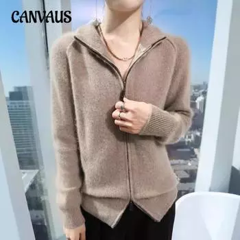 Вязаный кардиган с воротником-стойкой и застежкой-молнией, женская короткая куртка, свитер с высоким воротом, свободные повседневные топы M розовый