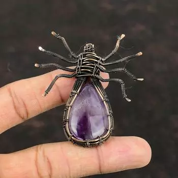 Star Amethyst Copper Pendant Copper Wire Wrapped Gemstone Pendant Copper Spider Jewelry Handmade Pendant Gift For Her Star Amethyst Jewelry