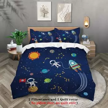 Star Astronaut 3D Digital Polyester Three-Piece Quilt Cover Bedding Quilt Cover Pillowcase Distribution 135x200cm