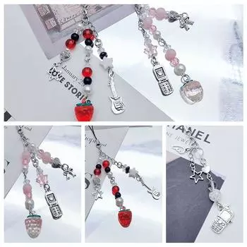 Star Bead Sweet Guitar Star Keychain Keychain Y2K Style Metal Black Star Pendant Bag Pendant Pink strawberry