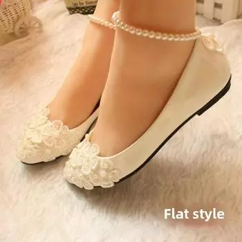 [Star Cat] Женские белые жемчужные туфли на плоской подошве, свадебные туфли, каблук разной высоты, доступны большие размеры 39