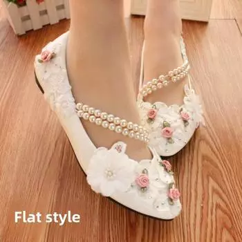 [Star Cat] Женские свадебные туфли и туфли для подружек невесты на большом белом низком каблуке 34