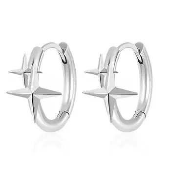 Star Ear Buckles, Personality, Ruffian, Handsome Street Style, Earrings That Do Not Need To Be Removed When Sleeping, Sweet Tetragonal Star Earrings Copper (white gold)