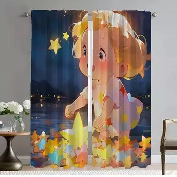 Star Girl Elegant Room Curtains 2 Pieces Blackout Curtain Tulle for Bedroom Partition Halloween Decoration Shades Living Kitchen W50xH70cmx2pcs-CL