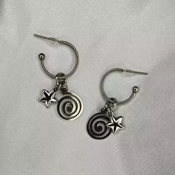 Star Girl Y2K Spiral Vortex Pendant Earrings For Women Vintage Evil Eye Cross Heart Stainless Steel Eardrop Jewelry Accessories