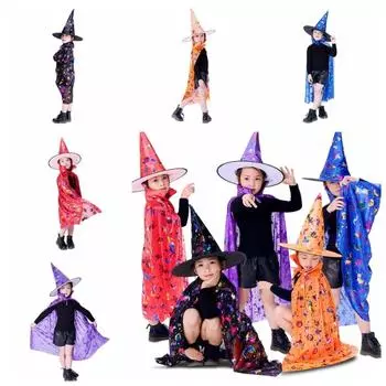 Star Halloween Clothing Sequin Witch Cloak Cape Robe Witch Cloak Cape with Hat Children/Kids синий