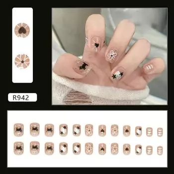 Star Love Cartoon Cat Flower Short Removable Nail Art 24 Pieces
