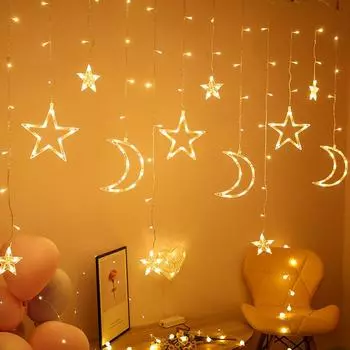 Star Moon Led Curtain Garland String Light EID Mubarak Ramadan Decorations for Home 2025 Islam Muslim Event Party Supplies Decor